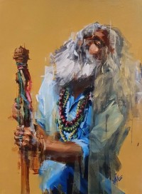 Khalid Khan-Kaay, Malang-15, 35 x 26 Inch, Acrylic on Canvas, Figurative Painting, AC-KHKN-045